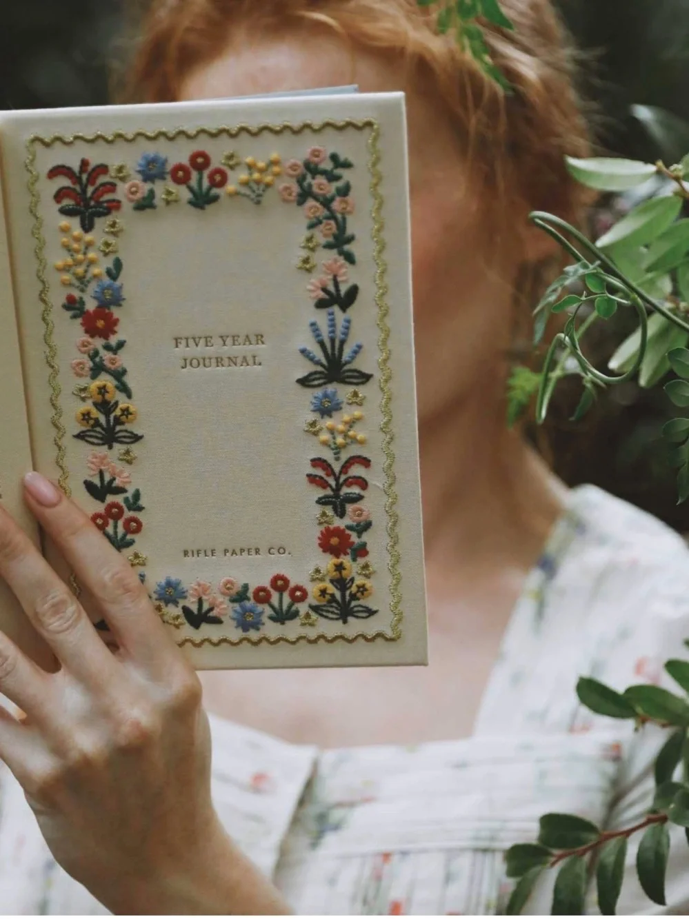 Embroidered Floral Five Year Journal - Beige